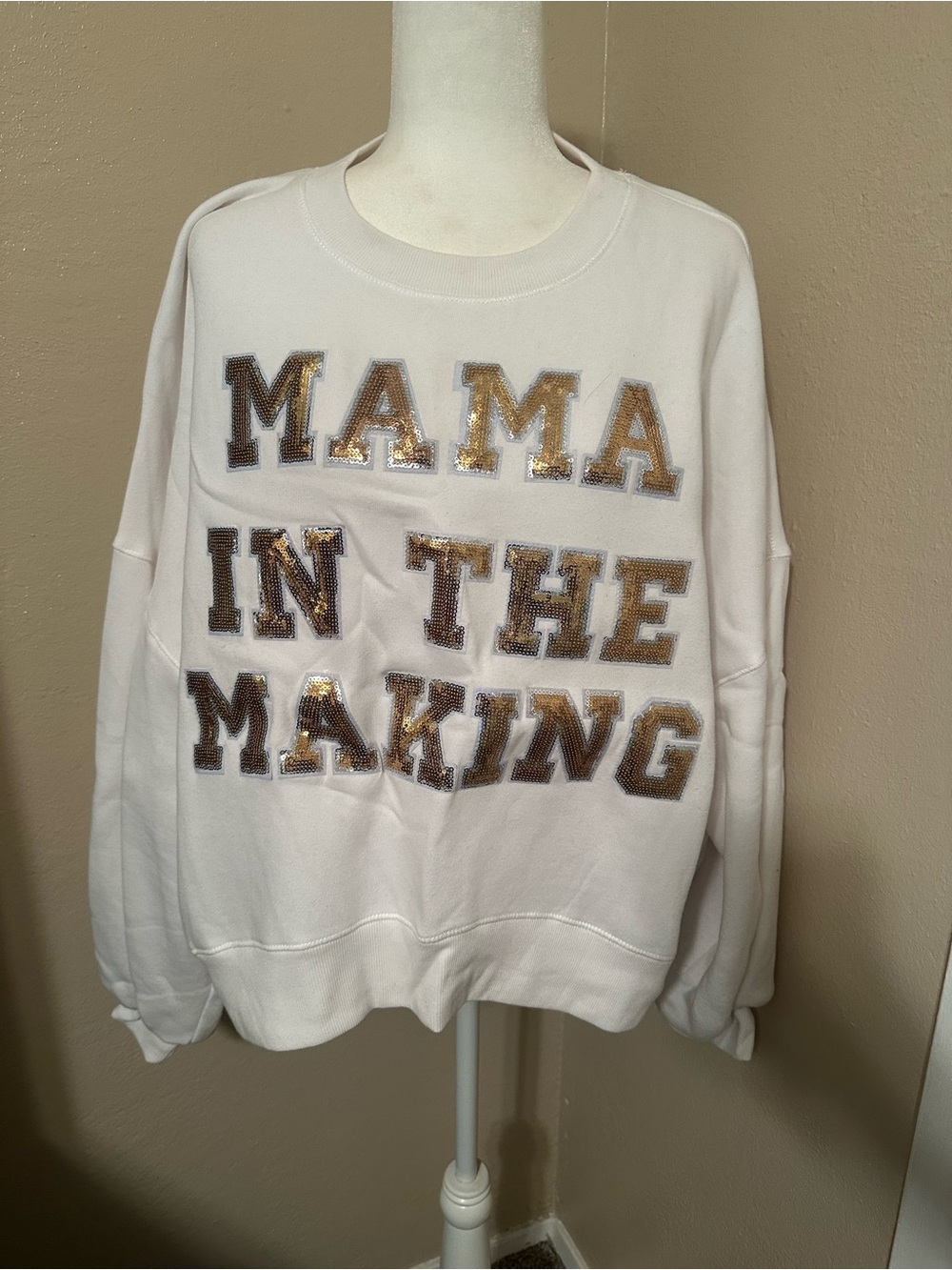 Judith March White "Mama in the Making" Sequin Letter Sweatshirt